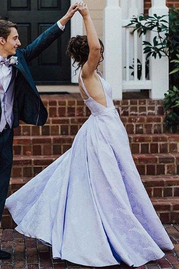 A-Line Bateau Sleeveless Sweep Train Lilac Floral Satin evening gown Formal Prom Dress